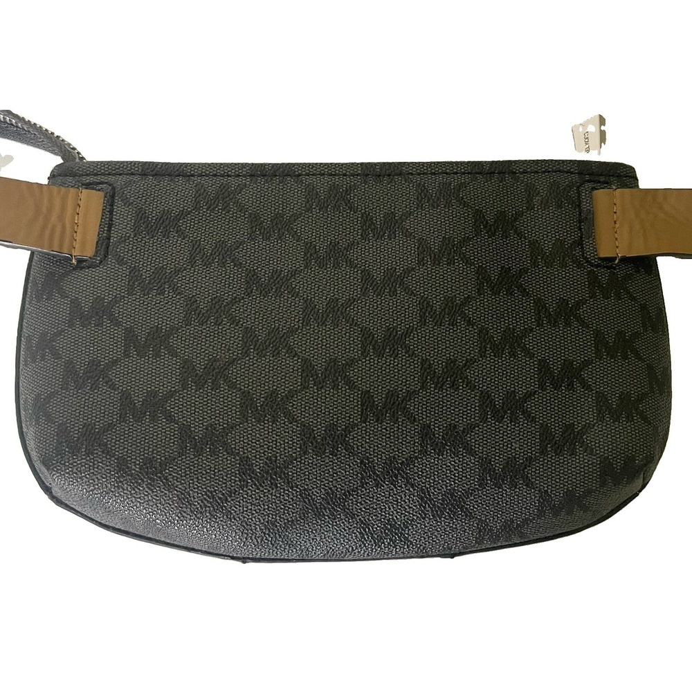 Michael Kors Black Gray Monogram Belt Bag Fanny Pack Silver Hardware MK Logo - Picture 2 of 4